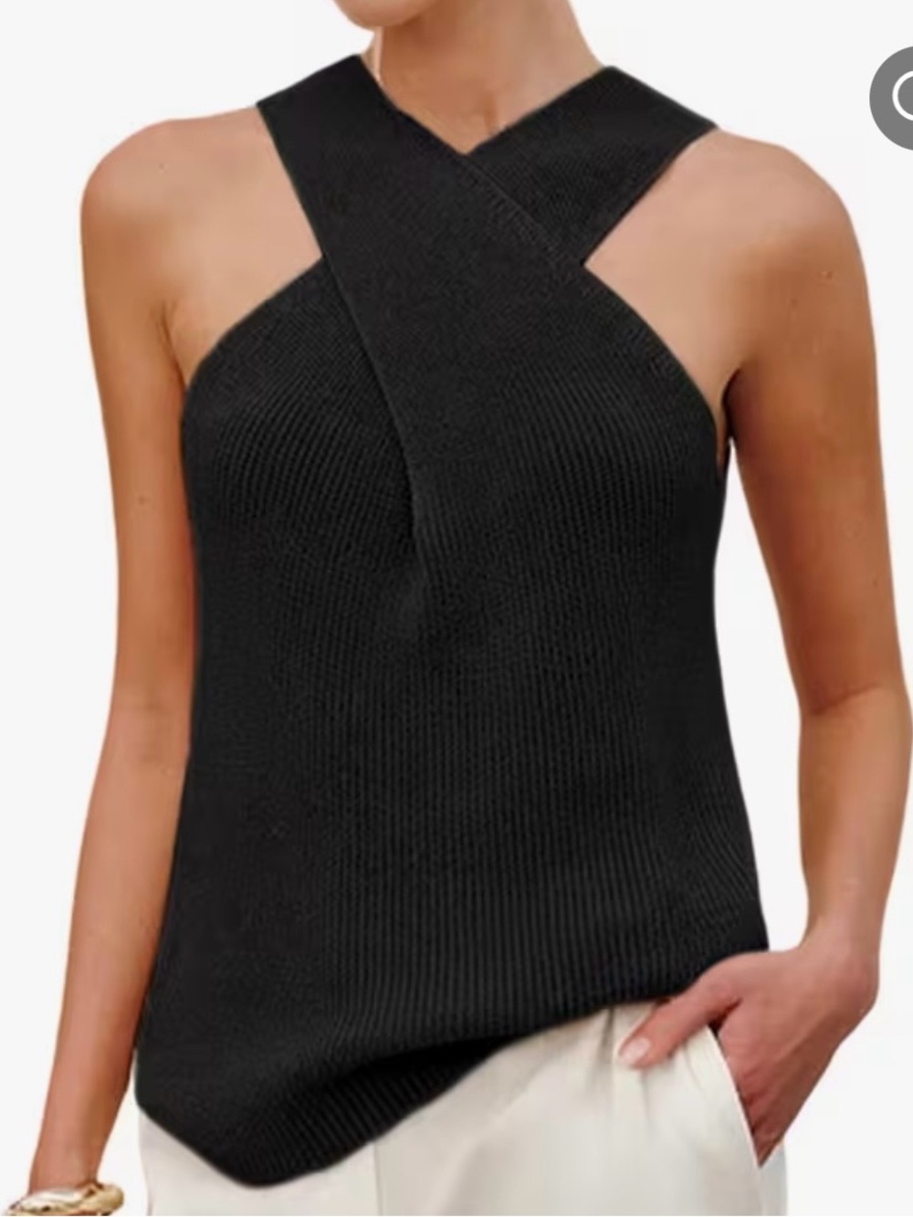 Black Crisscross Knit Tank Top - Women